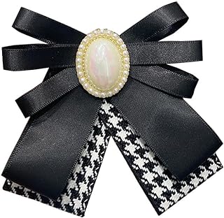 Chamvino women's bow Brooch Ribbon Pearl bow tie Fall/Winter shirt sweater neckline ribbon small pin（multicolour）