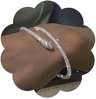 Vintage Snake Cuff Bracelet Silver Open Snake Bracelet Gothic Snake Cuff Bangle Bracelet Punk Snake Statement Bracelet Serpent ArmbandHand Bracelet Chain Jewelry for Women and Girls