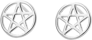 Tiny Round Star Pentagram Pentacle Stud Earrings Wicca Pagan Jewelry