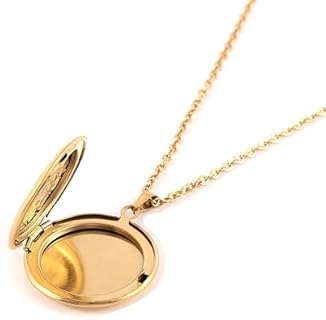 Engraved Floral Round Picture Locket Necklace for Women with Link Chain, Stainless Steel