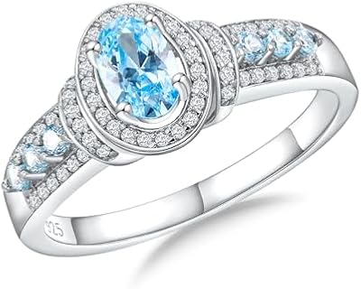 Oval Engagement Ring 925 Sterling Silver/Yellow Gold Created Gemstome Oval Cut Halo Birthstone Rings for Women Size 6-10 (with Gift Box)