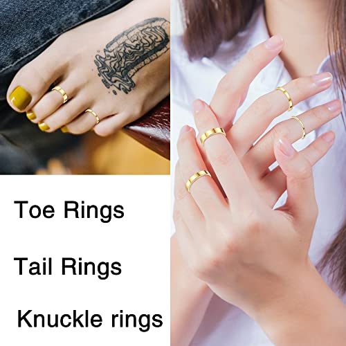 MJust Toe Rings for Women 14k Gold Plated Band Stainless Steel Gold Closed Toe Ring Set Simple Tail Ring Summer Boho Beach Foot Jewelry Size3-6