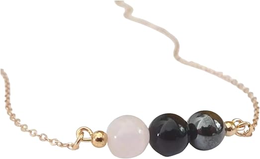 EMPATH PROTECTION CRYSTAL NECKLACE FOR WOMEN AND GIRLS - NATURAL 6MM GEMSTONES ROSE QUARTZ, BLACK TOURMALINE AND HEMATITE LENGTH 16 INCH PLUS EXTENDER