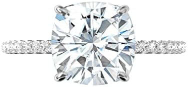 6-Prong Cushion Cut Moissanite Engagement Ring with Hidden Halo for Women, Handmade Design in Sterling Silver or Solid Gold Options