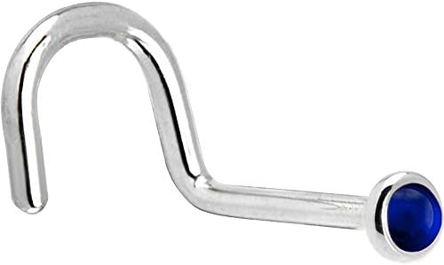 Elegant 14k Solid White Gold Body Candy Nose Stud with Genuine 2mm Blue Sapphire - Right Screw Design, 20 Gauge, 1/4" Length - Masterfully Crafted in USA