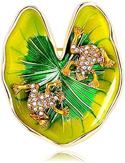 Rhinestone Frog Animal Brooch Pin for Women Girls Gold Plated Yellow Green Crystal Fashion Creative Green Heart Lotus Leaf Brooches Lapel Pins Cute Halloween Spring Party Statement Jewelry Dainty Gift Souvenir