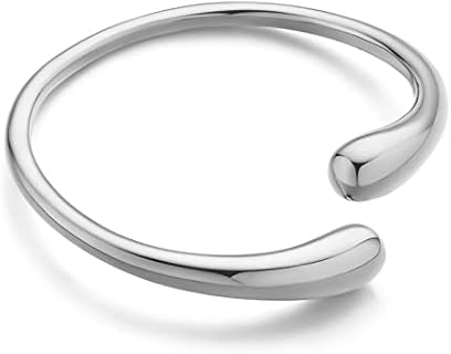 ENSKEFEN White Gold Teardrop Cuff Bracelet for Women with Lobster Claw Clasp and Box Chain Design, Adjustable Open Cuff Chunky Wrist Bangle