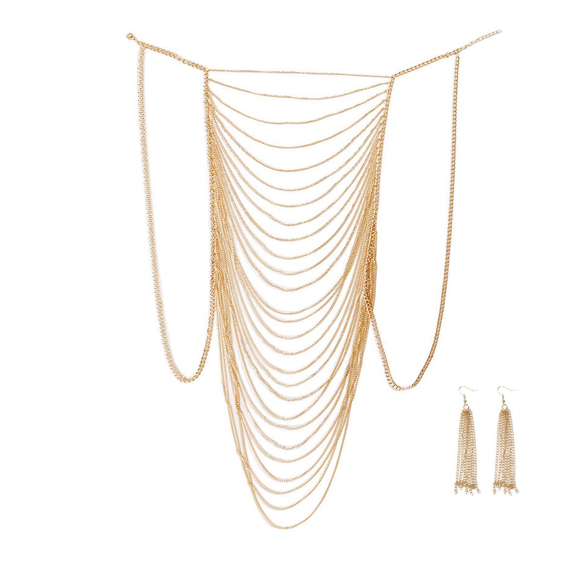 Backless Halter Alloy Body Chain Top with Tassel Detail for Women - Sexy, Party-Ready Design