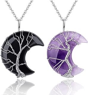 ASGIFT 2-Piece Stainless Steel Box Chain Necklace Set with Quartz Crescent Moon Pendant and Tree of Life Design for Women and Girls