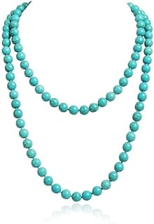 Q&D&S Turquoise Necklace Round Stone Beads Chunky Fashion Jewelry for Women cross Necklace Multi Meditation Gemstone Girls