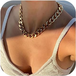 NOKMIT Cuban Link Curb Chain Necklace for Women Men Dainty 18K Gold Silver Tone Diamond Cut Punk Hip Hop Choker Necklace Trendy Statement Chunky Cuban Link Jewelry Gifts Unisex Size 2”/5”/6.3”