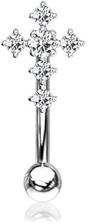 Surgical Steel Clasp Cross Belly Button Ring with Cubic-Zirconia Gem for Body Piercing Lovers - Versatile Design Suitable for Daith, Eyebrow, Rook Piercings