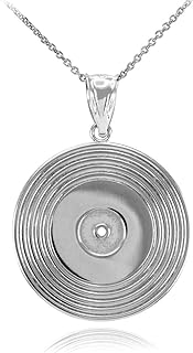 925 Sterling Silver Vinyl Disc Music Recoring Pendant Necklace