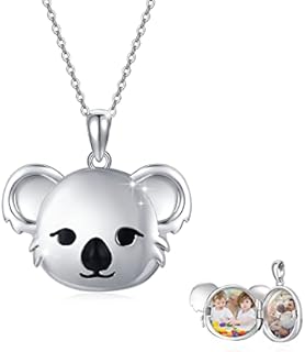 Sterling Silver Koala Shaped Locket Necklace for Children with Cubic Zirconia & Cable Chain