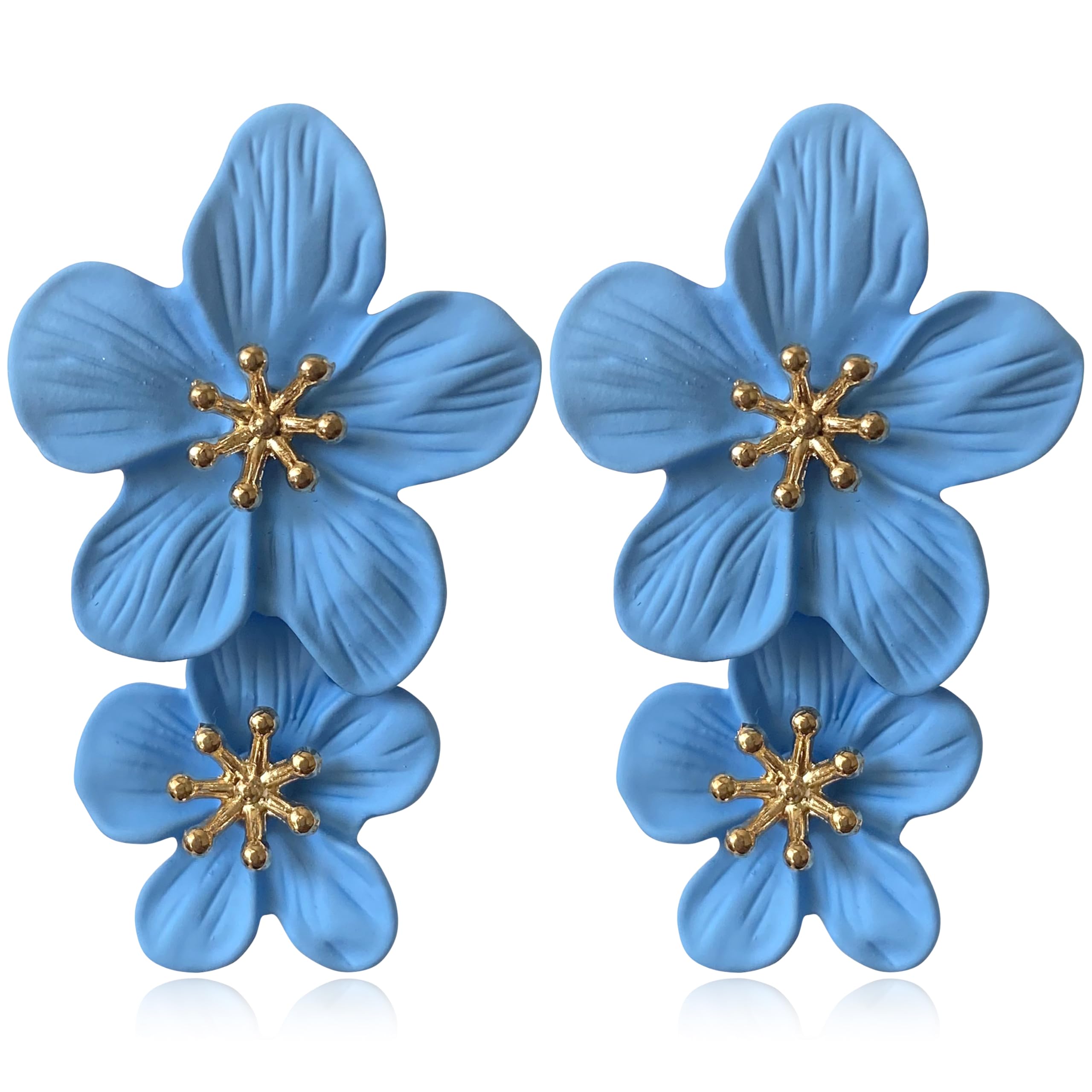 Push-Back Alloy Double Flower Drop Earrings for Women - Elegant Bohemian Design by GPASTG