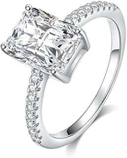 SecreTalk 2ct Moissanite Engagement Promise Ring for Women - Radiant Cut Diamond Wedding Band 925 Sterling Silver D Color VVS with Certificate of Authenticity
