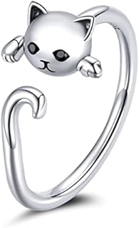 Gorgeous Cat-Themed Sterling Silver Adjustable Ring with Cubic Zirconia for Fashionable Women - Ideal Wedding, Engagement or Gift Jewelry