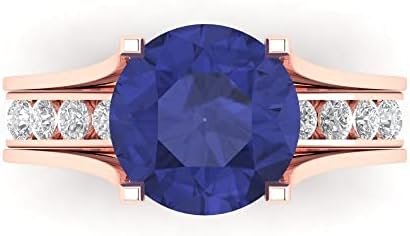 Clara Pucci 2.89ct Round cut Custom Engraving Pave Faux Tanzanite Engagement Ring Band Wedding Bridal Set Sliding 14k Rose Gold Size 10