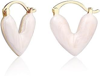 Heart Hoop Earrings with Hinged Hoop for Women, 14K Gold Plated Chunky Huggie Design Earrings