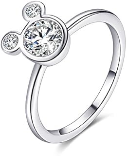 Cubic Zirconia Sterling Silver-Plated Mickey Mouse Engagement Ring for Women and Girls with Mickey Shape Design