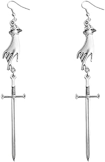Vintage Silver-Toned Hand Sword Dangling Earrings with French Wire Back - Gothic Style Jewelry for Women and Girls