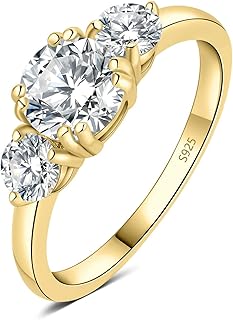 JewelryPalace Goldener Ring mit Diamanten und Moissanite, Ringgröße 49, aus 925 Sterling-Silber, ideal als Verlobungsring für Frauen für besondere Anlässe und tägliches Tragen