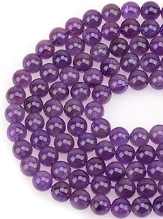Stunning Amethyst Bead Necklace by LPBeads: 100PCS 8mm Round Authentic Amethyst Stones Ideal for Custom Jewelry Design, Includes Purple Stretch Cord