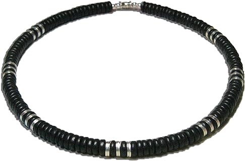 18" Raiders Black Wood Coco Silver Beaded Necklace - 8mm (5/16")