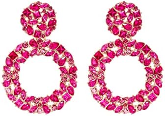 Rhinestone Earrings Sparkly Crystal Statement Earrings Vintage Rhinestone Round Drop Earrings Dangling Prom Pageant Evening Bridal Wedding Party Formal Earrings for Women Girls