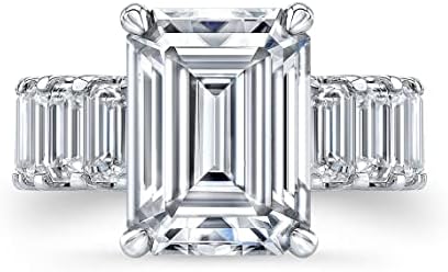 Kiara Gems 10 CT Emerald Cut Solitaire Moissanite Engagement Rings, VVS1 4 Prong Irene Knife-Edge Silver Wedding Ring, Woman Gift, Promise, Birthday Gift