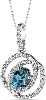 PEORA Created Alexandrite Dual Halo Pendant 14K White Gold with Genuine White Topaz, Color Changing 1.50 Carats Oval Shape 8x6mm, with 18 inch Chain