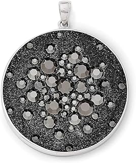 925 Sterling Silver Rhodium Black Clay and Preciosa Crystal Round Pendant Necklace Measures 39x39mm Wide Jewelry for Women