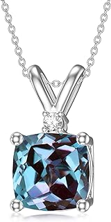 Cushion Cut Alexandrite Pendant Necklace with Cable Chain and Lobster-Claw-Clasp for Women, Featuring Cubic Zirconia Accents, Ideal Mother's Day or Birthday Gift