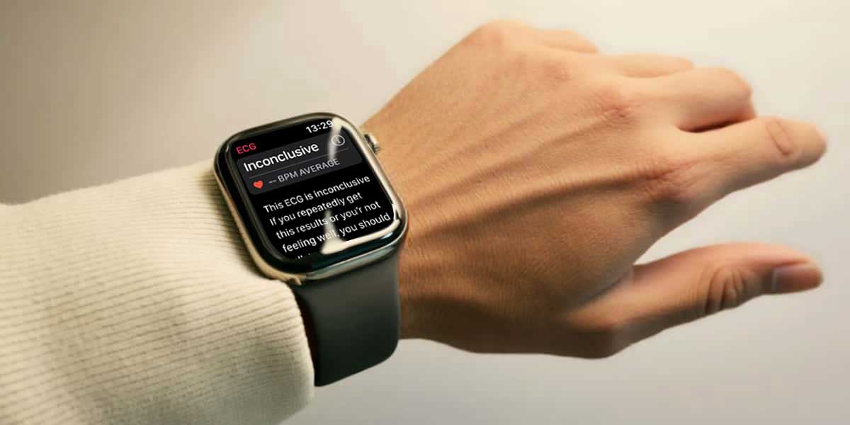 Apple Watch showing an inconclusive ECG result on the wrist