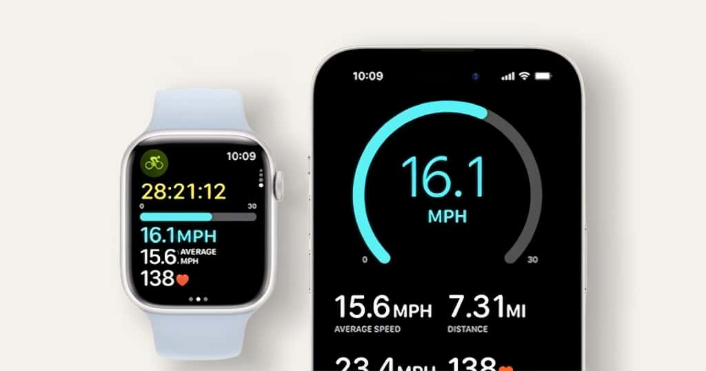 Kerékpáros edzésadatok megjelenítése az Apple Watch és az iPhone képernyőjén. Hogyan válasszuk ki a legjobb Apple Watch alkalmazást kerékpározáshoz