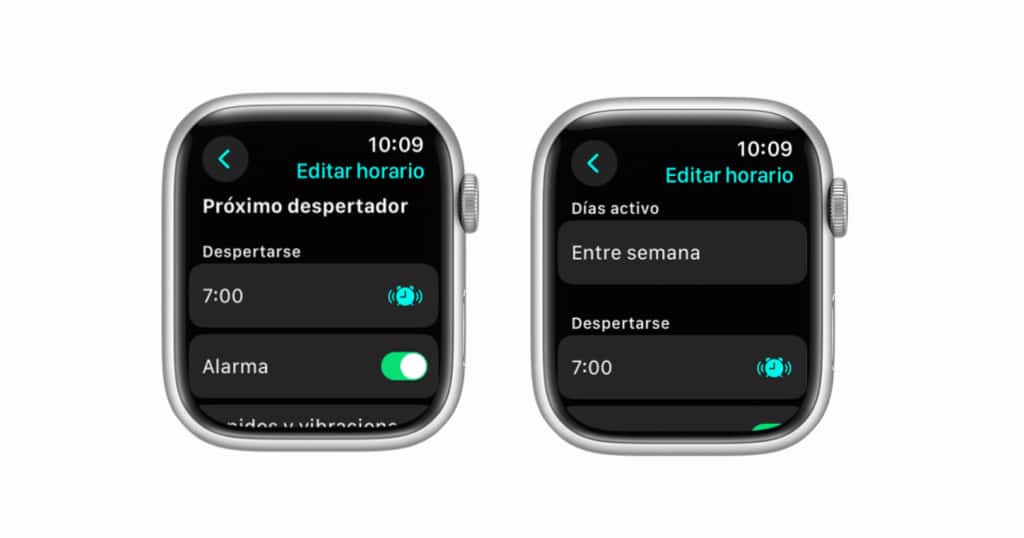 pantalla de ajuste de alarma en Apple Watch