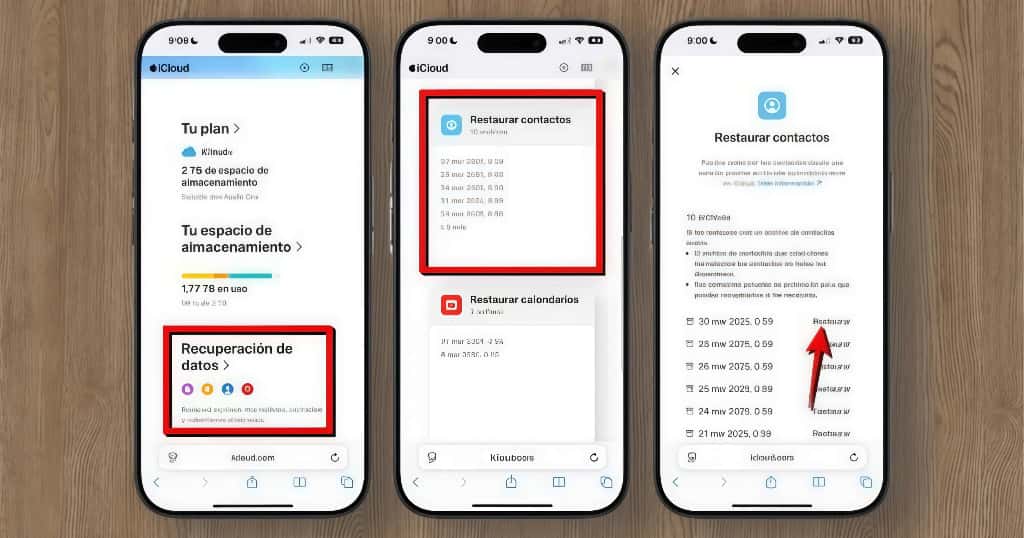 Para restaurar contactos desde iCloud