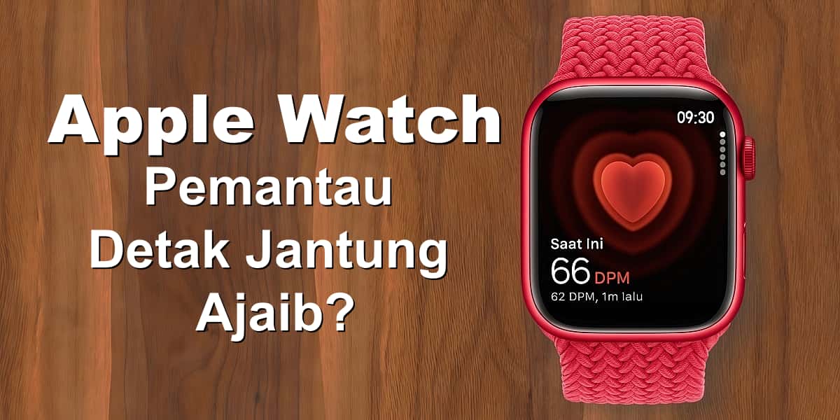 Apple Watch merah menampilkan antarmuka pemantauan detak jantung, memamerkan fitur pemantauan detak jantung cerdas Apple Watch