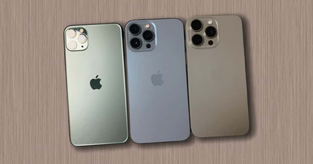 Tres modelos de iPhone 11 Pro Max 13 Pro Max y 15 Pro Max