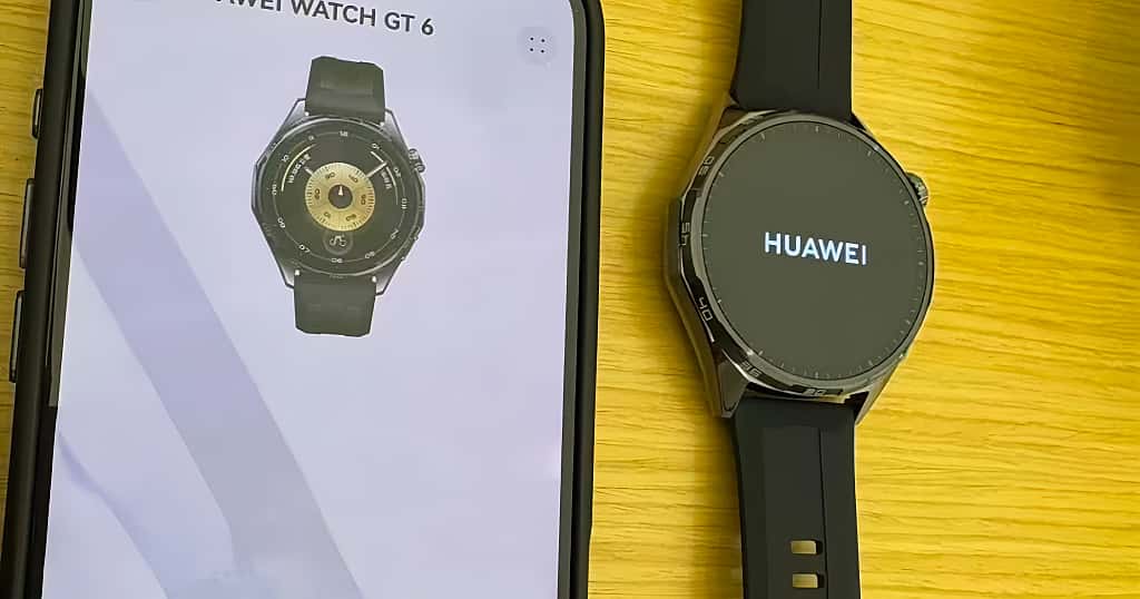 Muestra el proceso de emparejamiento entre un teléfono móvil y un reloj Huawei, explicando cómo solucionar problemas comunes de sincronización de fecha y hora
