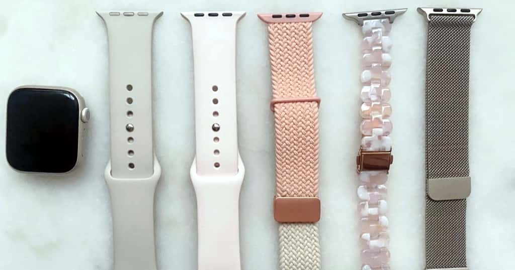 Berbagai macam tali jam Apple Watch tersedia, termasuk tali silikon, kain, dan baja tahan karat, yang menampilkan berbagai gaya dan tingkat kenyamanan