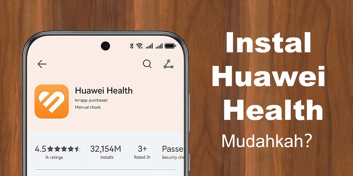 Antarmuka aplikasi Huawei Health ditampilkan di layar ponsel, memperlihatkan langkah-langkah instalasi dan kemudahan penggunaan di seluruh perangkat