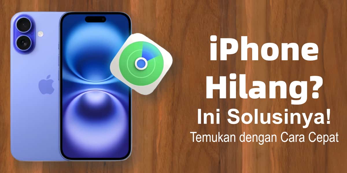 iPhone biru dengan ikon aplikasi Find My di layar, untuk menemukan ponsel Apple yang hilang