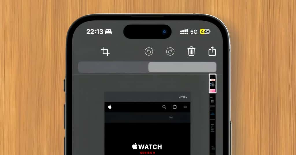 Layar iPhone menampilkan antarmuka fitur tangkapan layar panjang, yang menunjukkan cara mengambil tangkapan layar satu halaman penuh pada iPhone