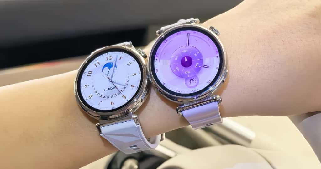 Dos relojes inteligentes Huawei que luce una mujer en su muñeca muestran diferentes estilos e ilustran cómo elegir el reloj inteligente más adecuado para una mujer