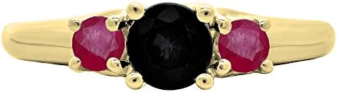 Dazzlingrock Collection 14K Gold Round Cut Ruby & Black Diamond Ladies Bridal 3 Stone Engagement Ring