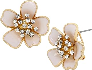 Chic Betsey Johnson Pink Flower Stud Earrings with Push Back Closure for Women - Elegant Glass & Metal Combination