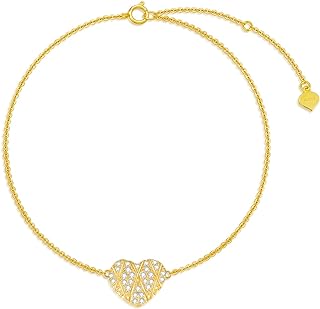 SISGEM 10k Gold Heart Anklets for Women, Real 10kt Gold Created Moissanite love Ankle Bracelet Jewelry for Her, 9.4-11.0 Inch