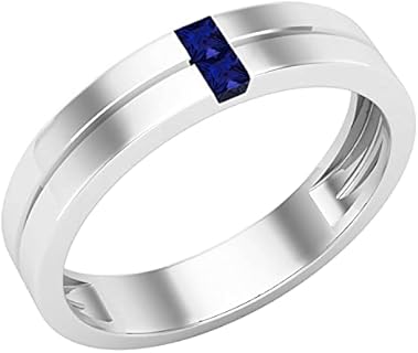 Dazzlingrock Collection 2 mm Princess Gemstone or Diamond Two Stone Mens Wedding Band Ring in Gold