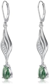 Natural Moss Agate Earrings for Women 925 Sterling Silver Drop Dangle Earrings Statement Infinity Earrings Leverback Earring for Girls Moss Agate Jewelry for Birthday Gift